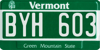 VT license plate BYH603