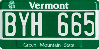 VT license plate BYH665