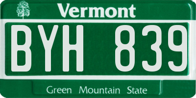 VT license plate BYH839