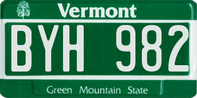 VT license plate BYH982