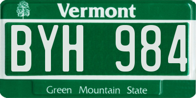 VT license plate BYH984