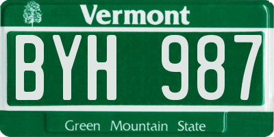 VT license plate BYH987