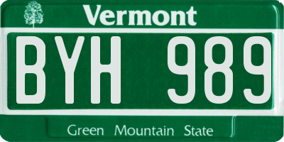 VT license plate BYH989