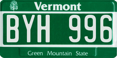 VT license plate BYH996