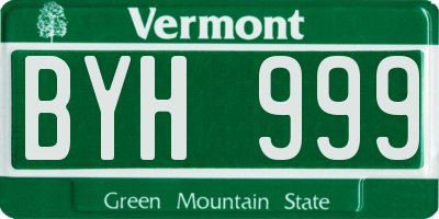 VT license plate BYH999