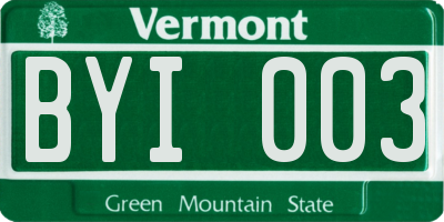 VT license plate BYI003