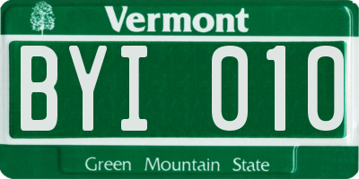 VT license plate BYI010