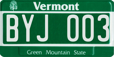 VT license plate BYJ003