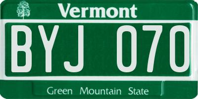 VT license plate BYJ070