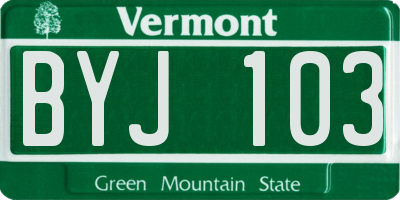 VT license plate BYJ103