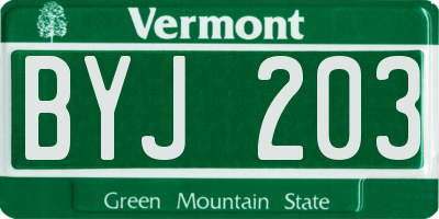 VT license plate BYJ203