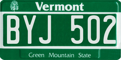 VT license plate BYJ502