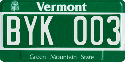 VT license plate BYK003
