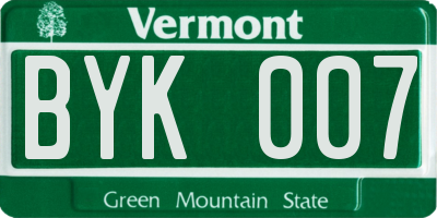 VT license plate BYK007