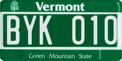 VT license plate BYK010