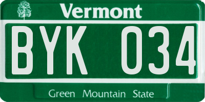 VT license plate BYK034