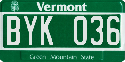 VT license plate BYK036
