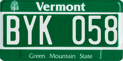 VT license plate BYK058