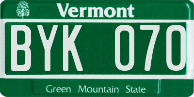 VT license plate BYK070