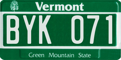 VT license plate BYK071