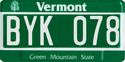 VT license plate BYK078