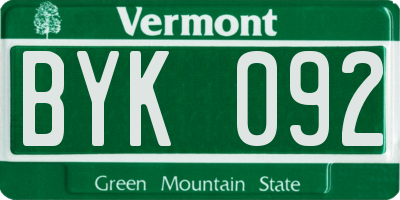 VT license plate BYK092