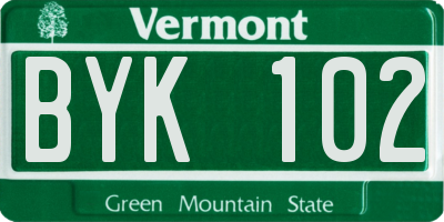 VT license plate BYK102
