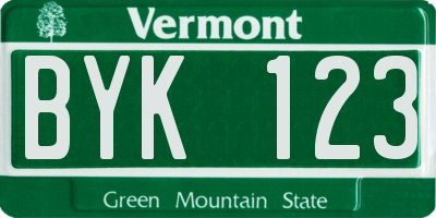 VT license plate BYK123