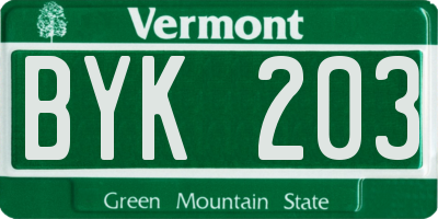 VT license plate BYK203