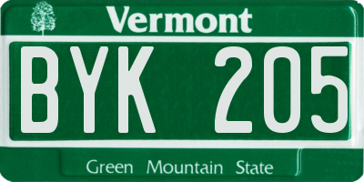 VT license plate BYK205