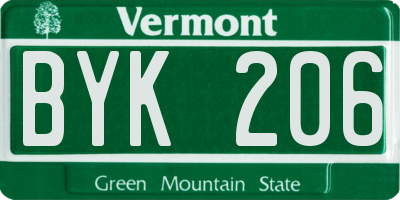 VT license plate BYK206