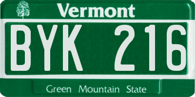 VT license plate BYK216