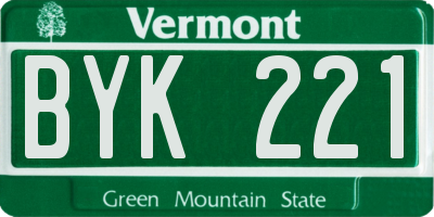 VT license plate BYK221