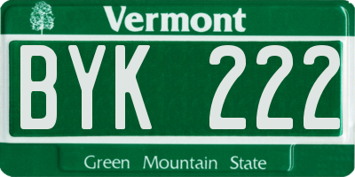 VT license plate BYK222