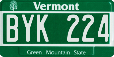 VT license plate BYK224