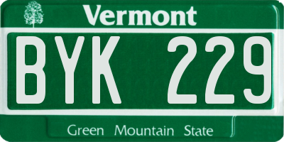 VT license plate BYK229