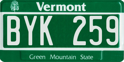 VT license plate BYK259