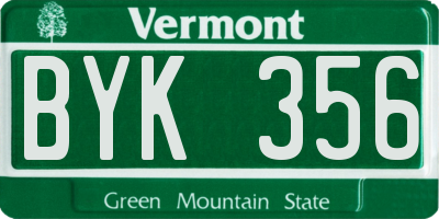 VT license plate BYK356