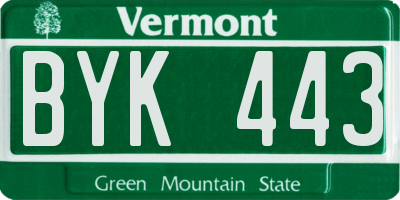 VT license plate BYK443