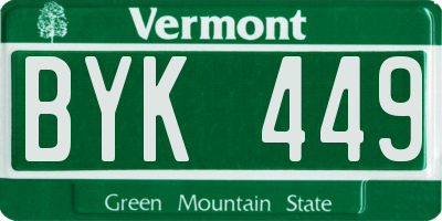 VT license plate BYK449