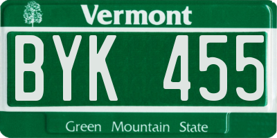 VT license plate BYK455