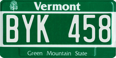 VT license plate BYK458