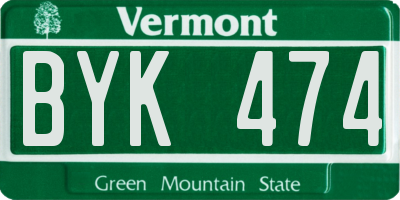 VT license plate BYK474