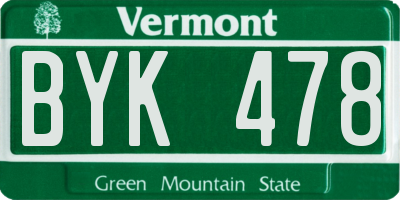 VT license plate BYK478