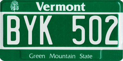 VT license plate BYK502