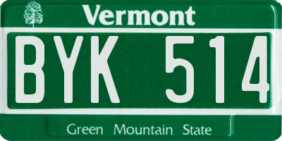 VT license plate BYK514