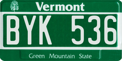 VT license plate BYK536