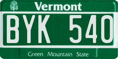 VT license plate BYK540