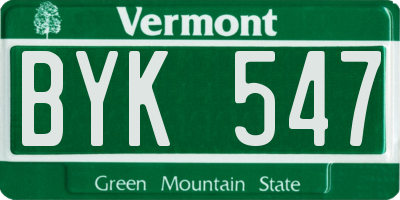 VT license plate BYK547