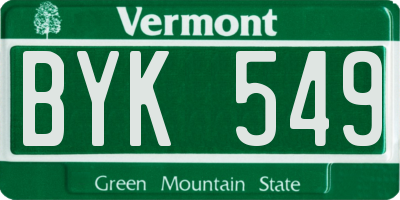 VT license plate BYK549